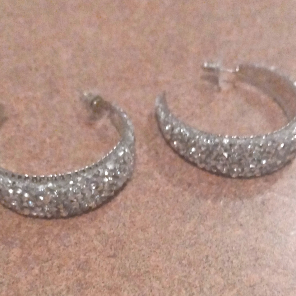 Silver sparkly " C "hoop textured earrings